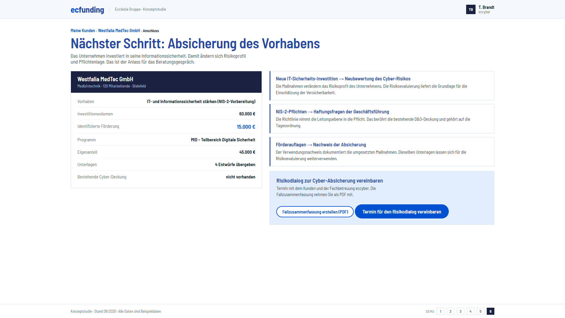 Übergabe an das Beratungsgespräch